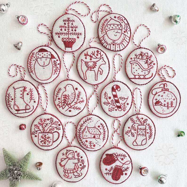 🔥HOT SALE 60% OFF-Jolly and Bright Hand Embroidery Christmas Ornaments kit