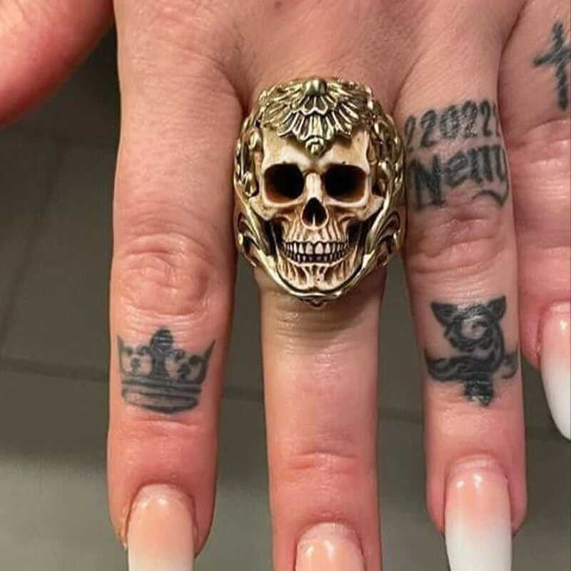 💀💀Vintage polish floral armor antler skull ring