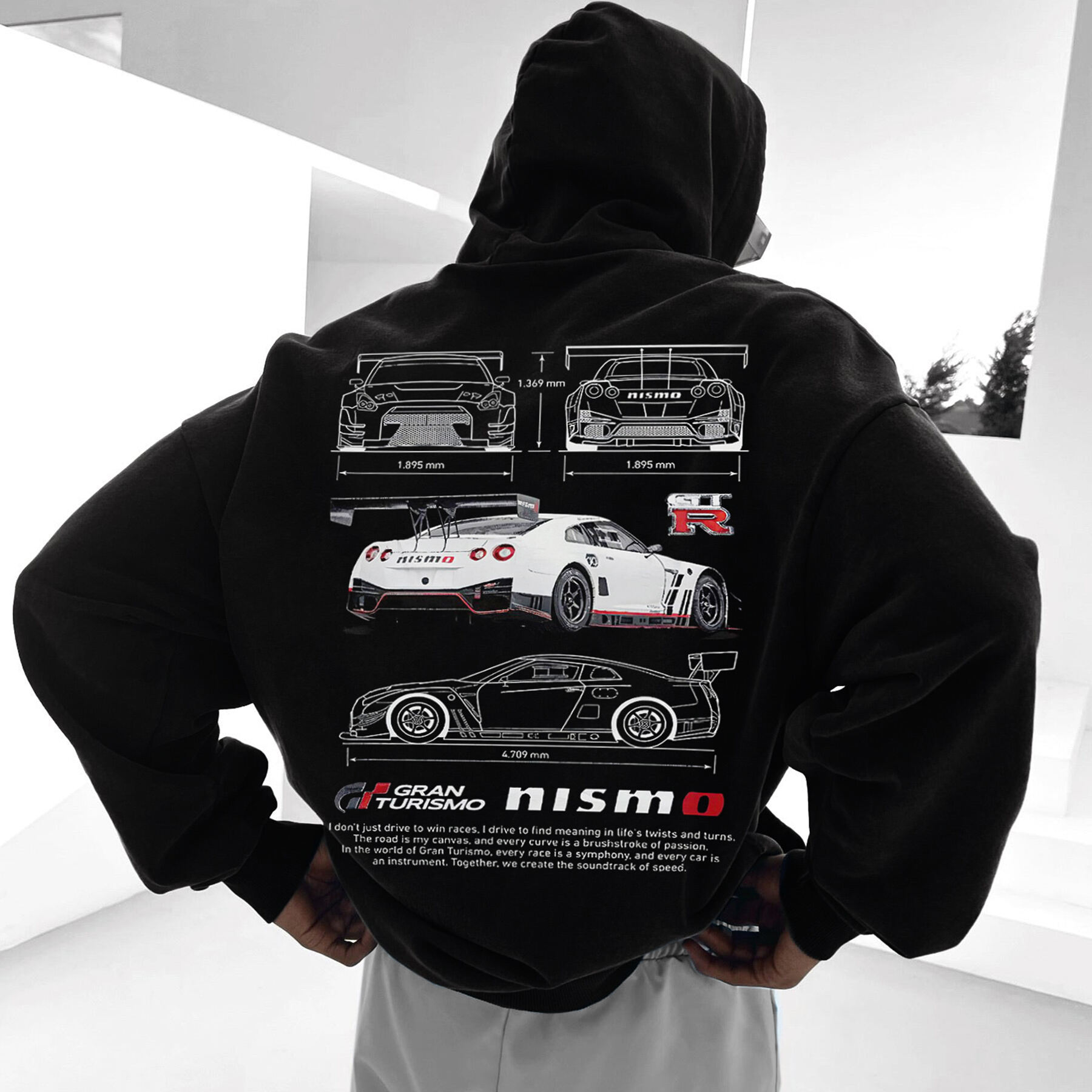 Oversize Sports Car Print Hoodie