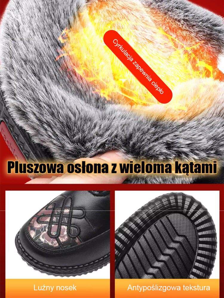 Ciepłe skórzane buty zimowe z pluszem królika