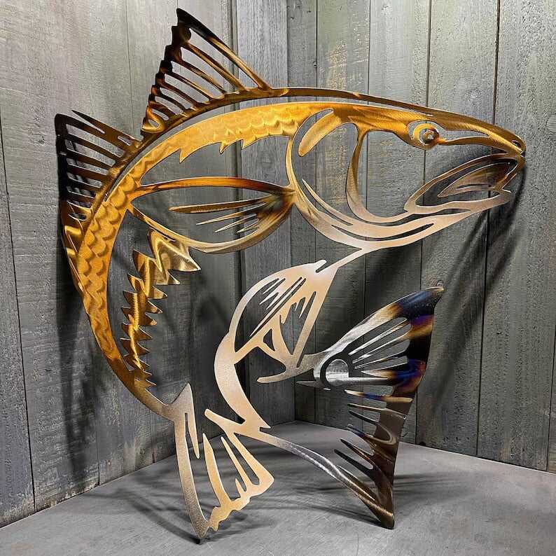 🦈Metal Bass Fish with Hooks Plasma Cut Sign Art Fishing Art Gone Fishing🎣