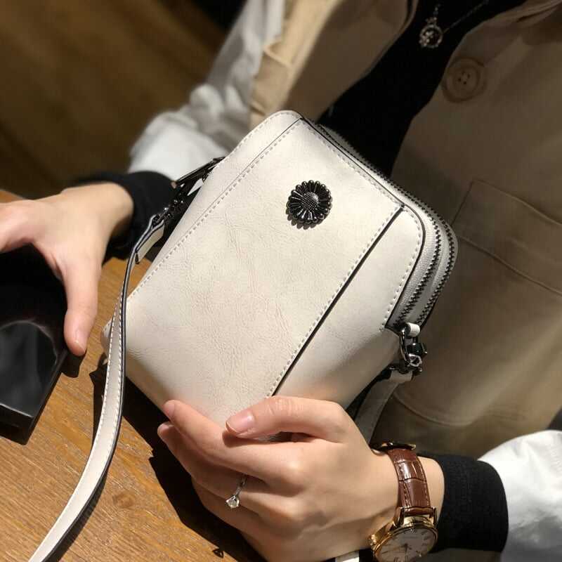 Women's soft leather mobile phone bag messenger bag