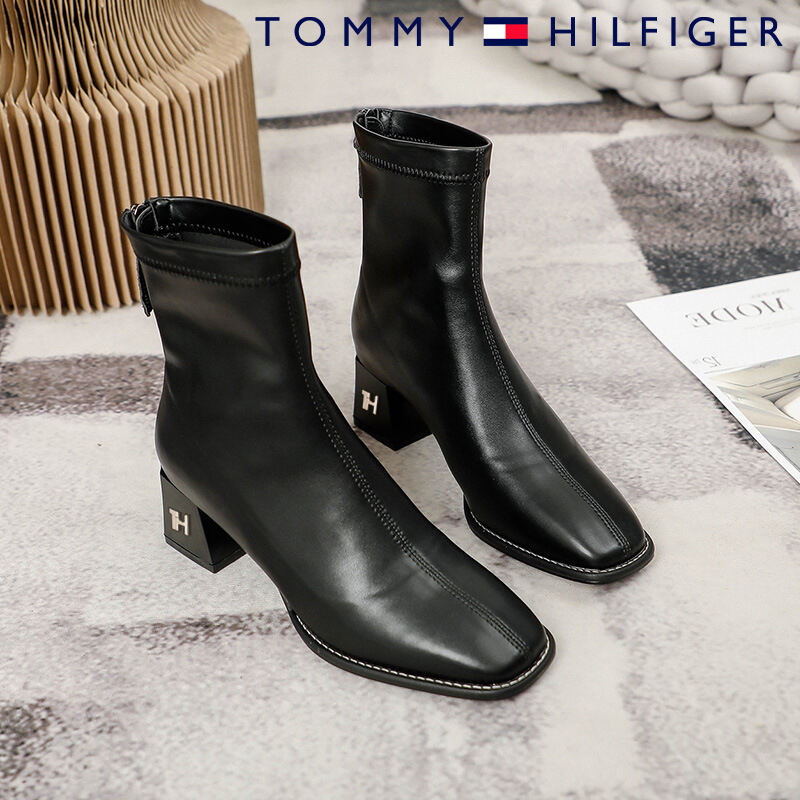 Tommy Hilfiger® 2023 Nowe zimowe skórzane buty damskie na średnim obcasie