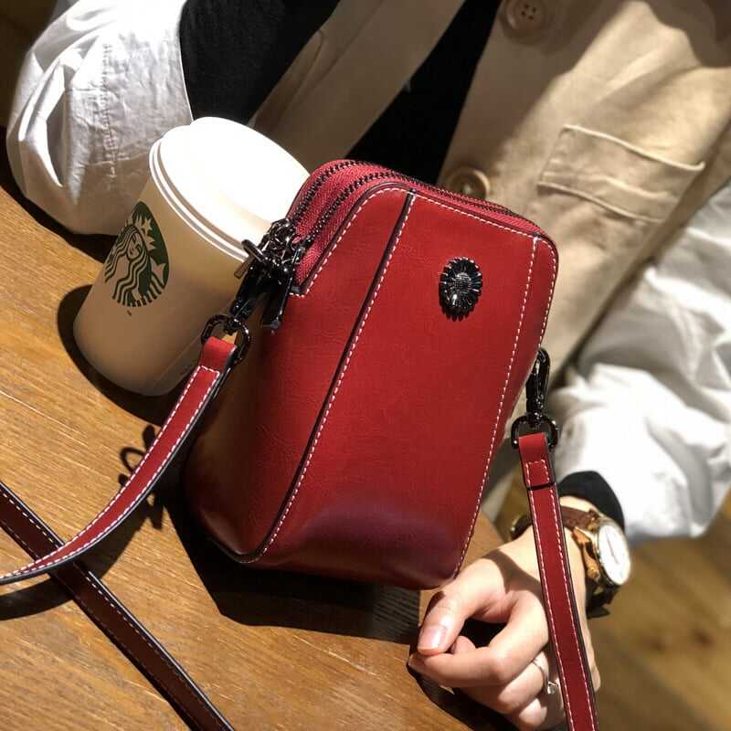 Women's soft leather mobile phone bag messenger bag