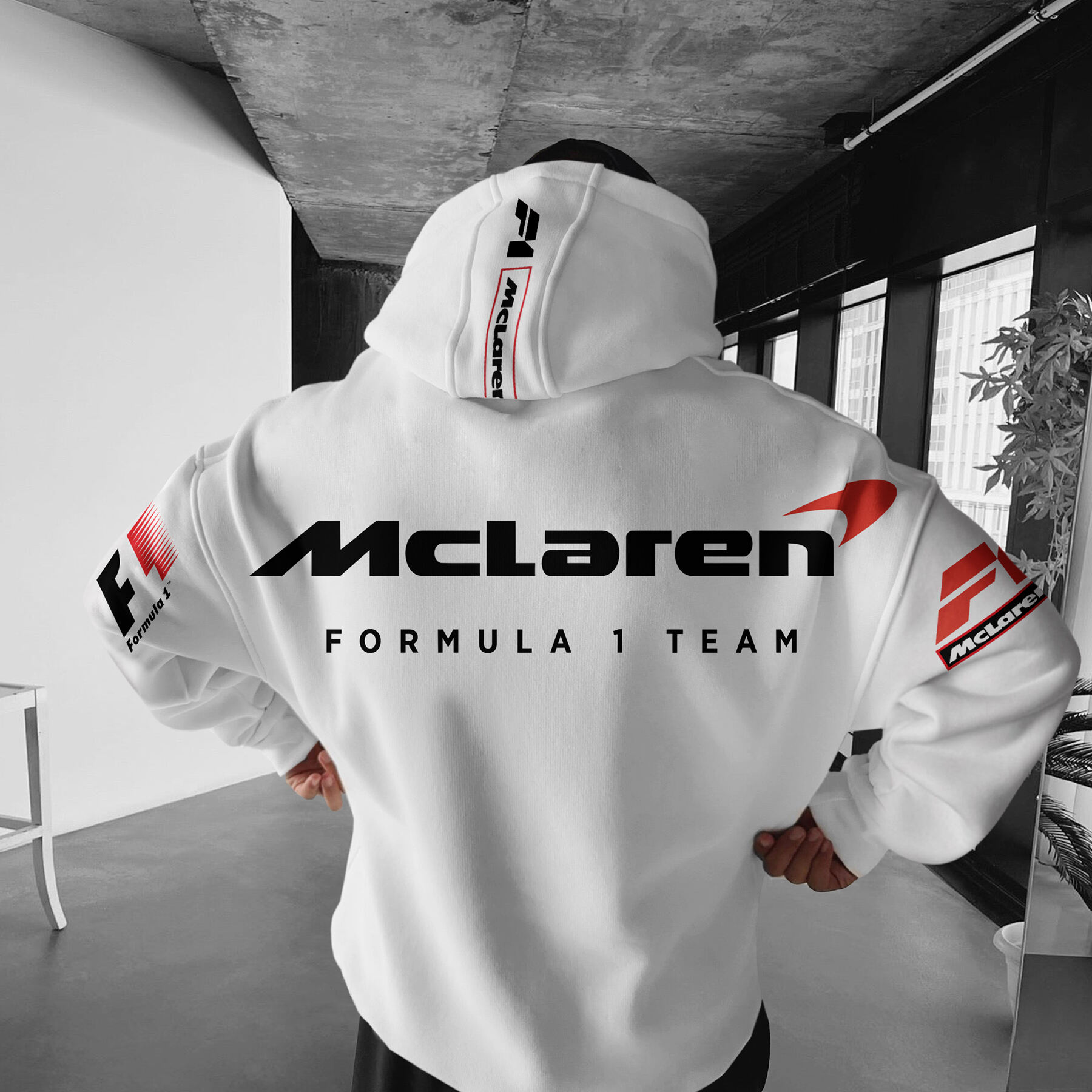 Oversize Formula 1 Racing Graphic Print Hoodie