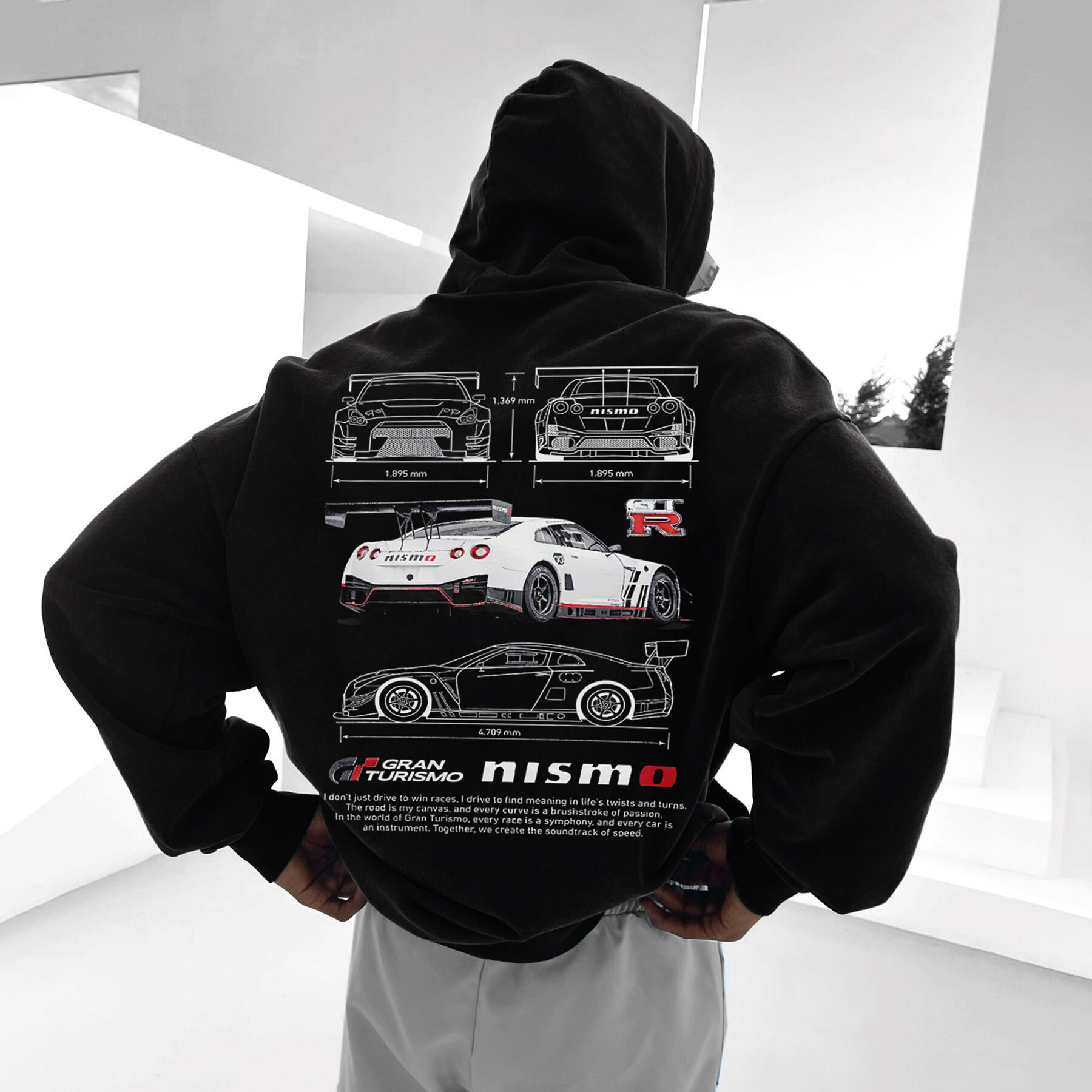 Oversize Sports Car Print Hoodie