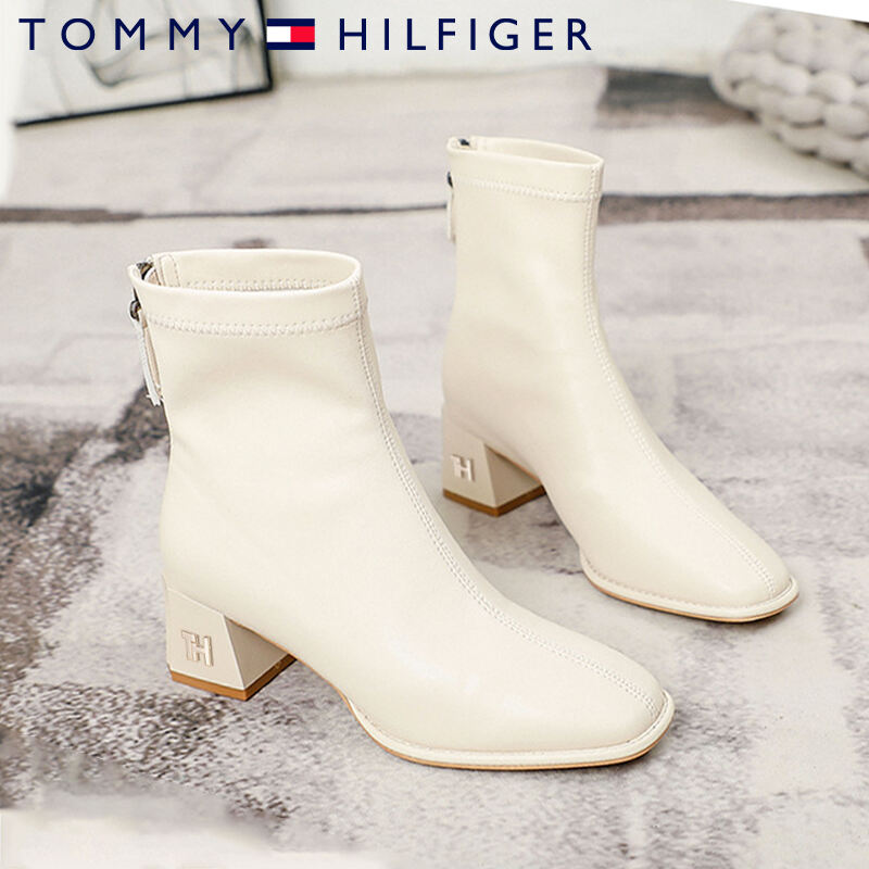 Tommy Hilfiger® 2023 Nowe zimowe skórzane buty damskie na średnim obcasie