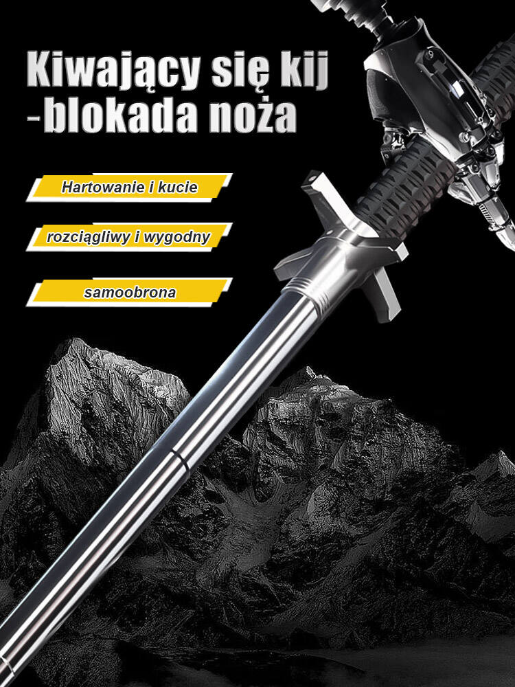 Wielofunkcyjny Teleskopowy Kij Metalowy z Ochroną Dłoni: Mocny, Składany, Idealny do Samochodu i Aktywności na Świeżym Powietrzu