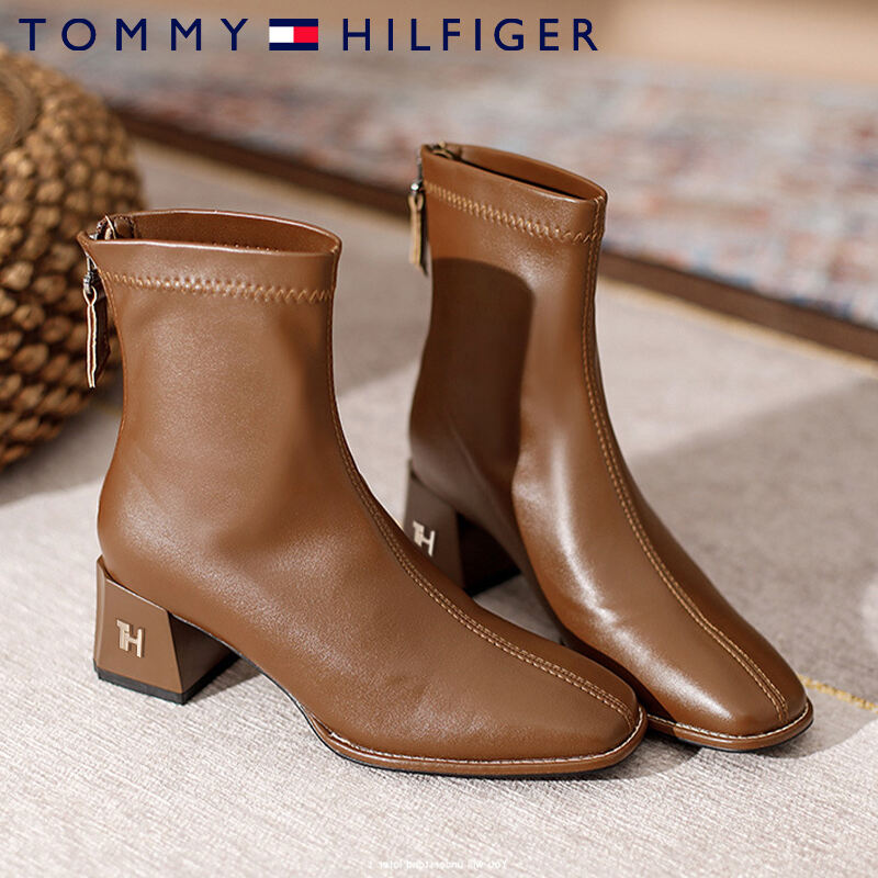 Tommy Hilfiger® 2023 Nowe zimowe skórzane buty damskie na średnim obcasie