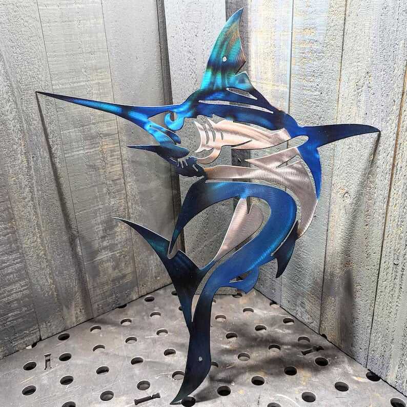 🦈Metal Bass Fish with Hooks Plasma Cut Sign Art Fishing Art Gone Fishing🎣