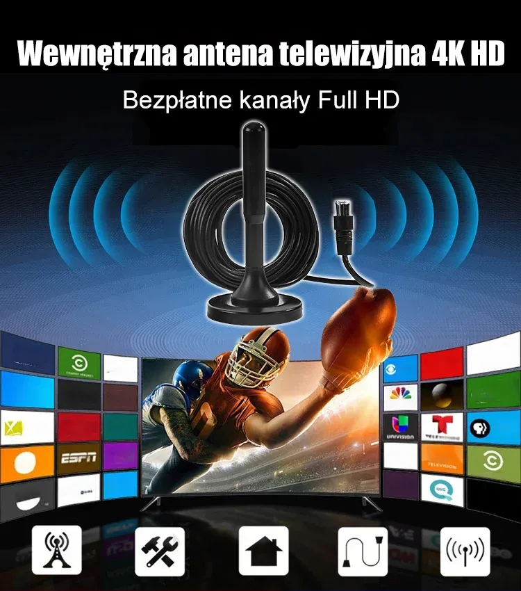 Wewnętrzna cyfrowa antena telewizyjna 4K HD