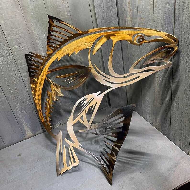 🦈Metal Bass Fish with Hooks Plasma Cut Sign Art Fishing Art Gone Fishing🎣