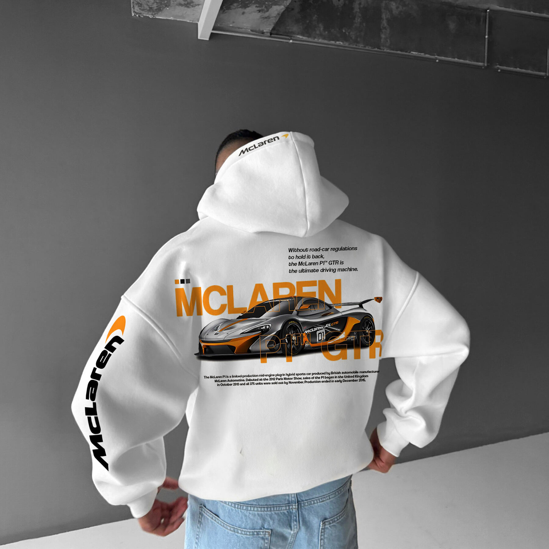 Oversize Sports Car Print Hoodie