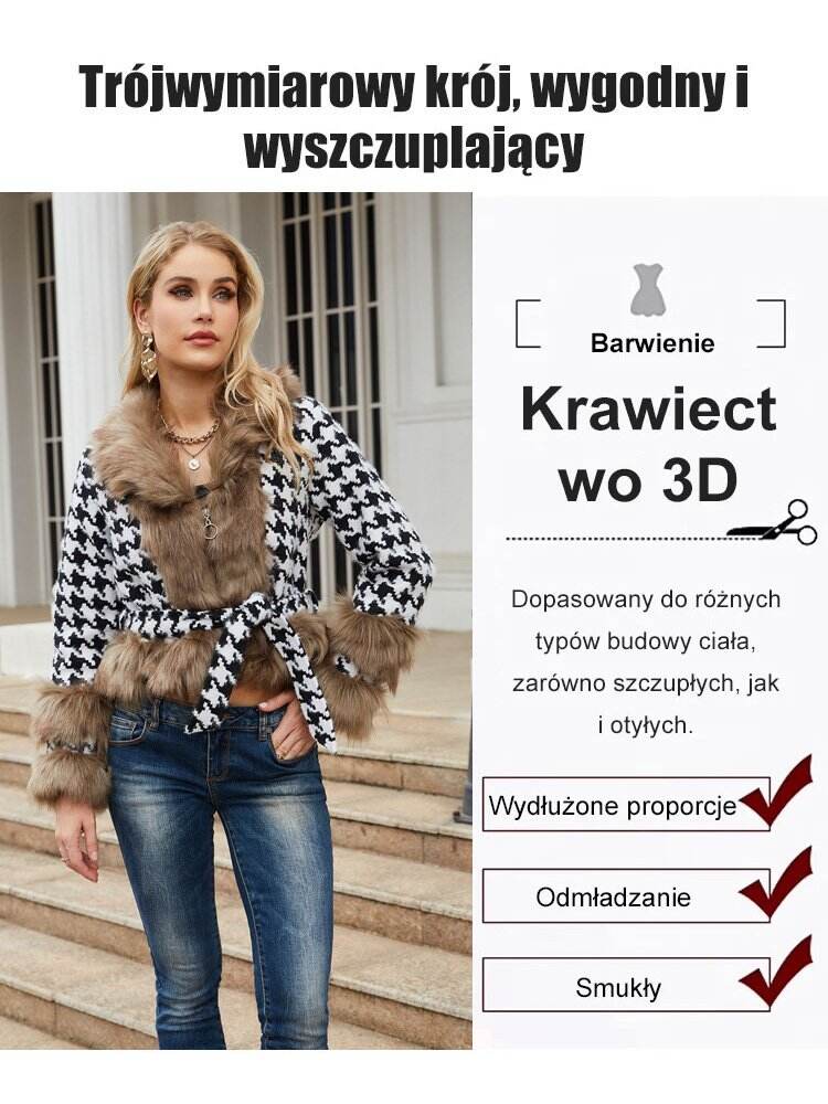 Tweedowa kurtka z kołnierzem z króliczego futra