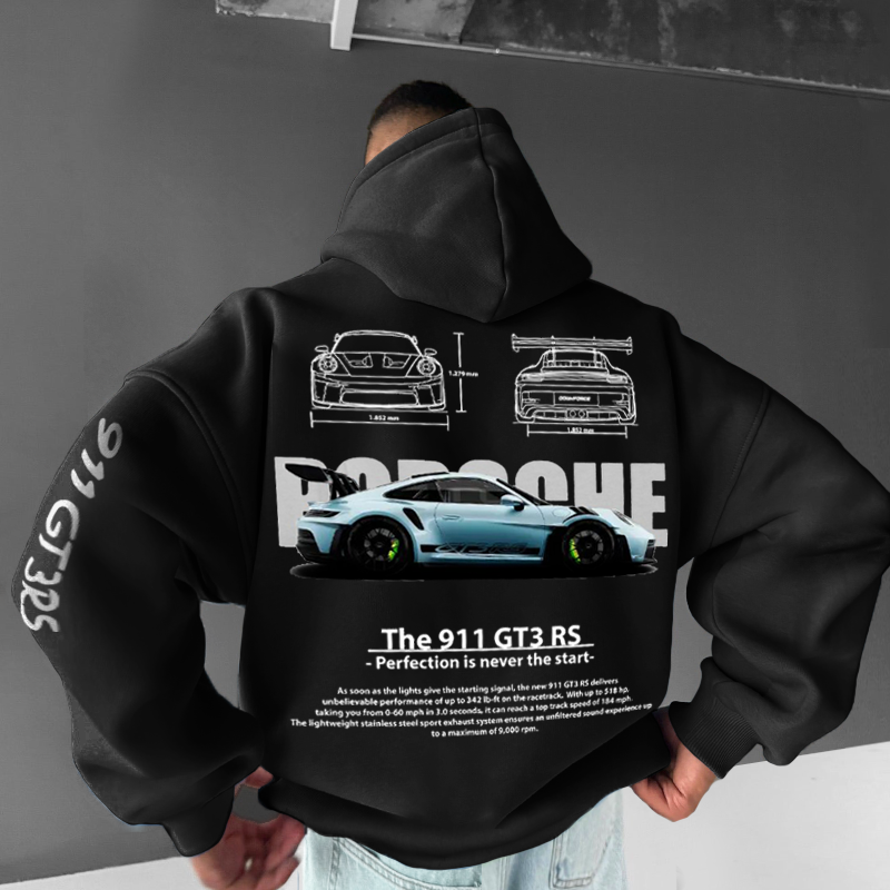 Oversized Street Racing Graphic Print Hoodie